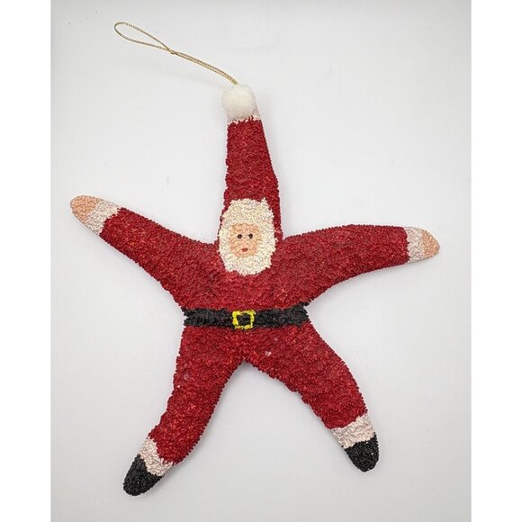 Vintage Real Starfish Santa Claus Christmas Tree Ornament Large Red Beach Ocean - Picture 7 of 7